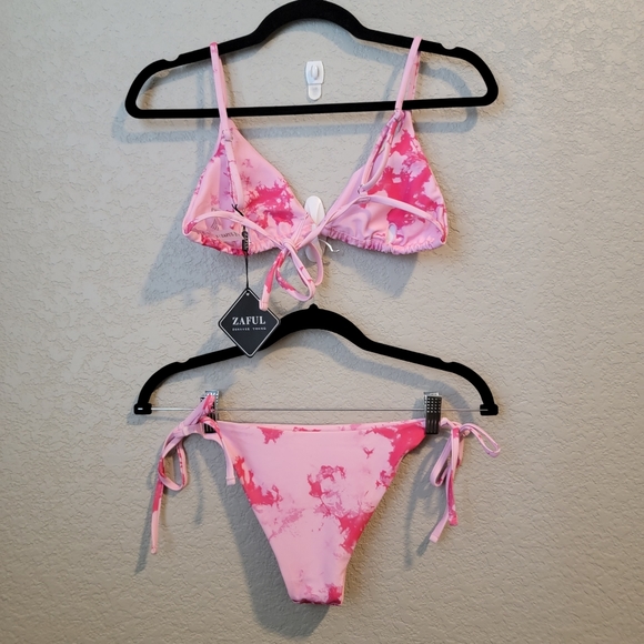 NWT Pink Marble Design Bikini 1 bottom 2 tops - Picture 2 of 10
